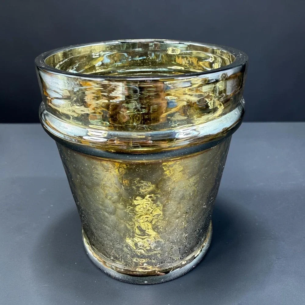 Anthropologie Mercury Glass Votive Candle Holder Gold Silver Metallic 4x4 Pot